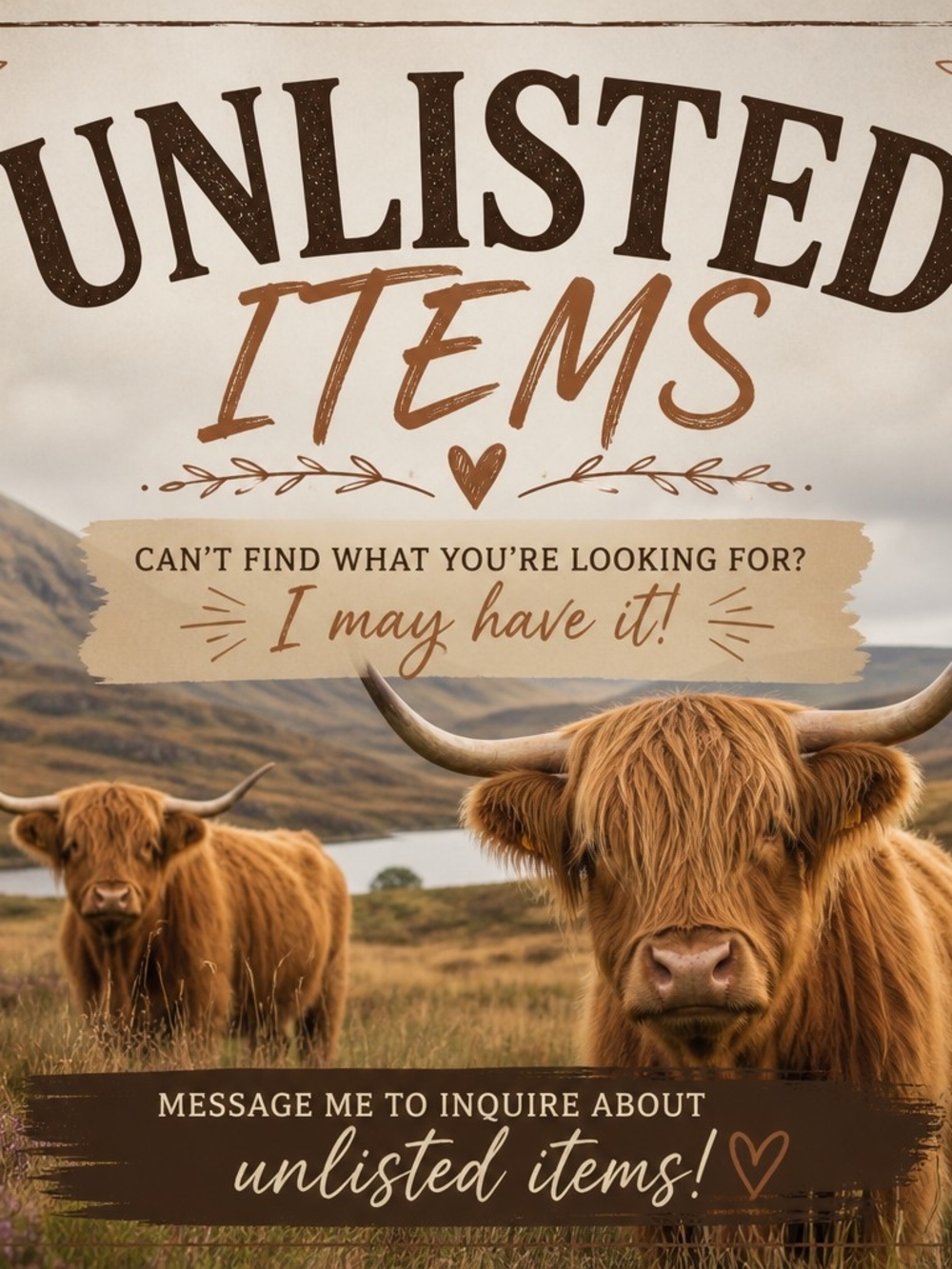 Unlisted Items Graphic Print - Brown Highland Cows